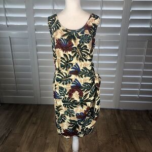 Vtg Hilo Hattie Dress Wrap Sarong Skirt Hawaiian M Tropical Cream Green Palm